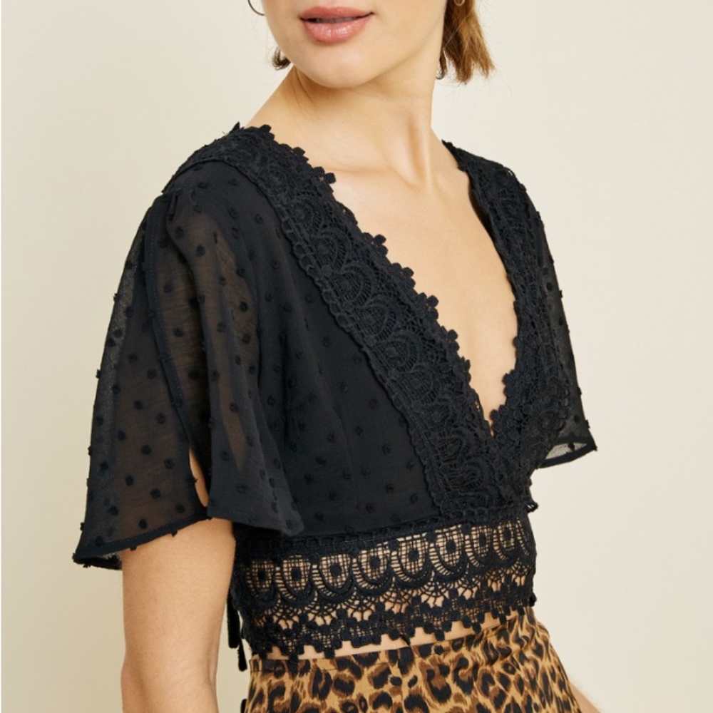 Kacey Black Crochet Lace Crop Top